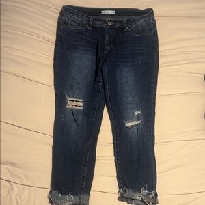 KanCan Dark Blue Distressed Skinny Jeans with Leopard patches
